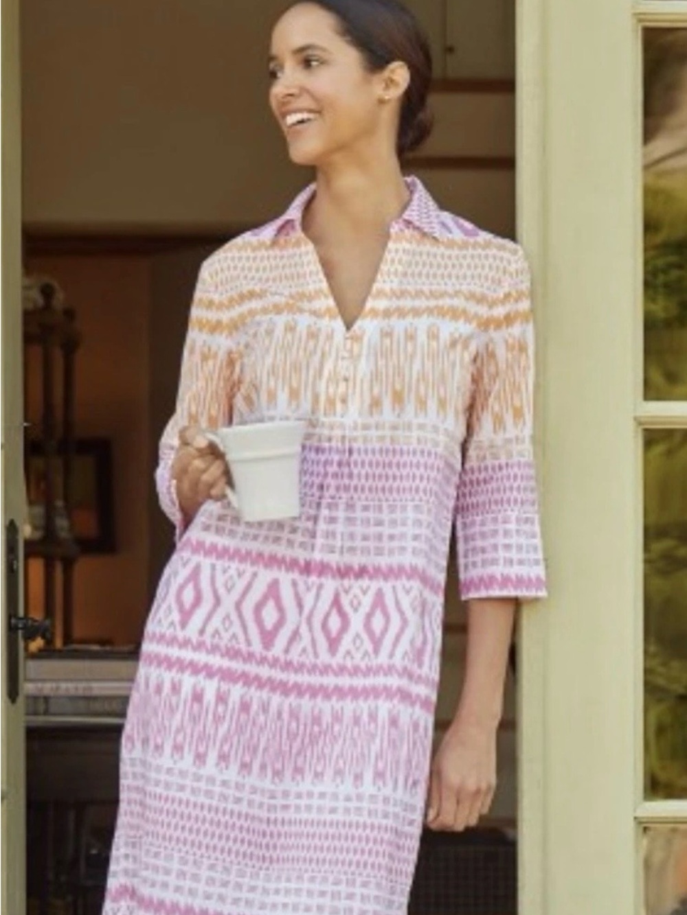 J.McLaughlin Pink and Orange and Cream Patterned Tunic Dress